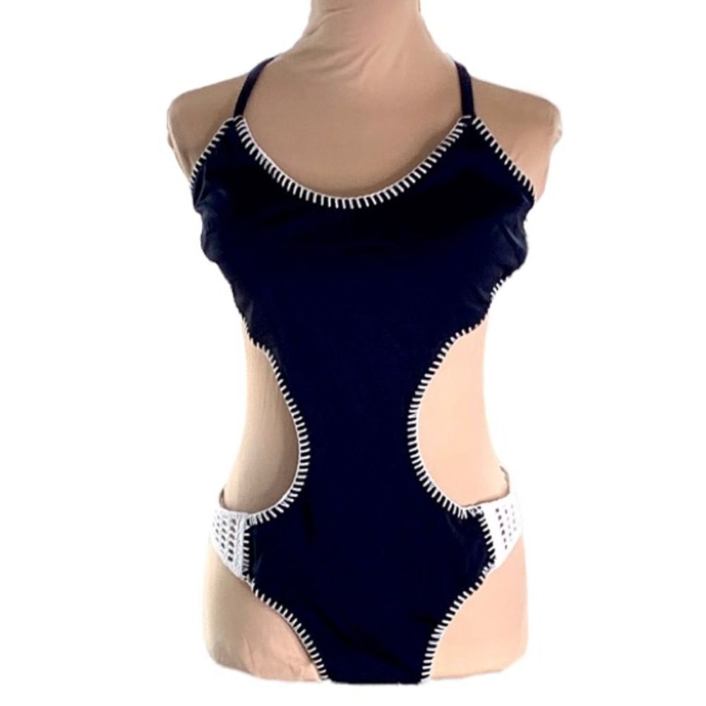 One piece halter black swimsuit Sz XL